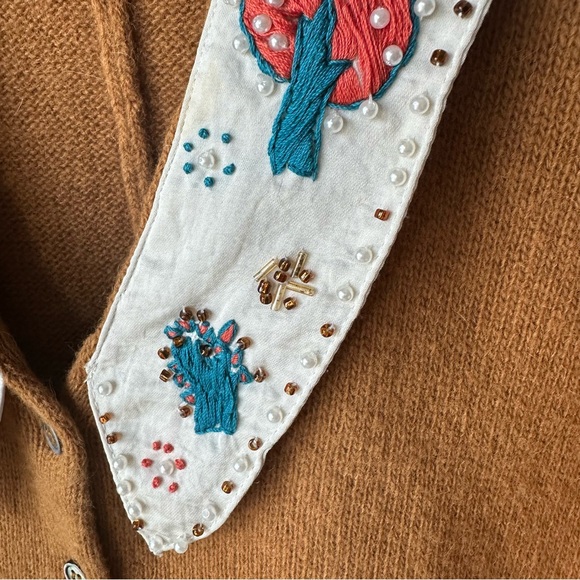 Japanese brand embroidered and beaded collar knit cardigan russet color Size S - Picture 3 of 13